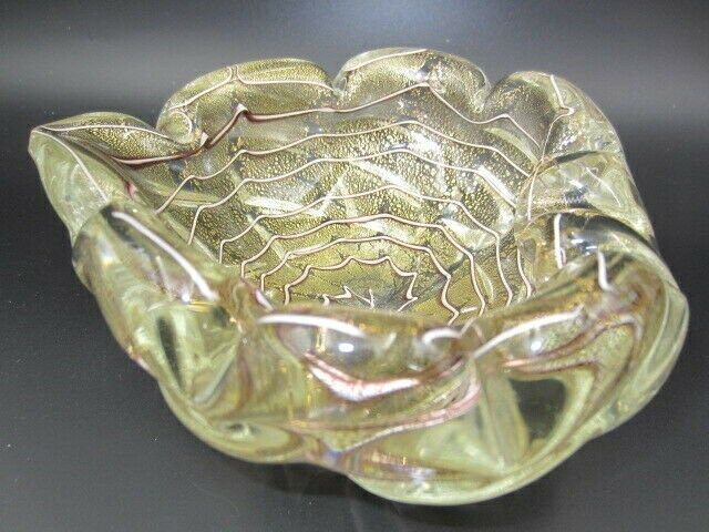 Barovier And Toso Heart Shape 24k Gold Leaf Zebrati Murano Glass Bowl photo 137.0
