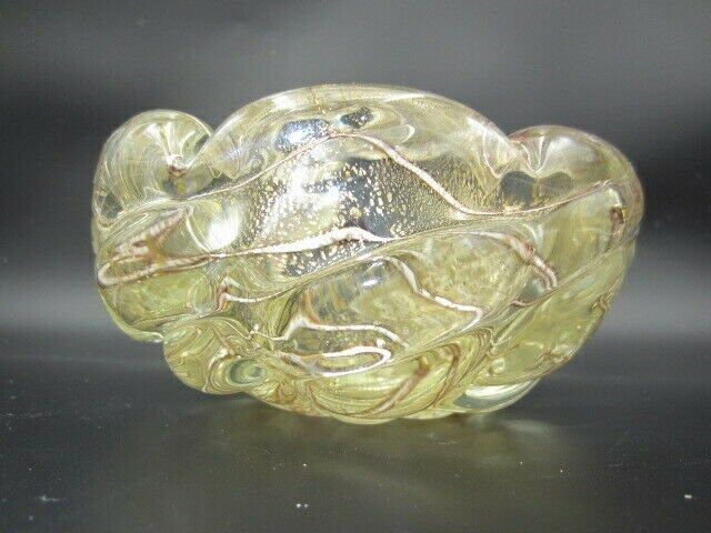 photo furniture Barovier And Toso Heart Shape 24k Gold Leaf Zebrati Murano Glass Bowl