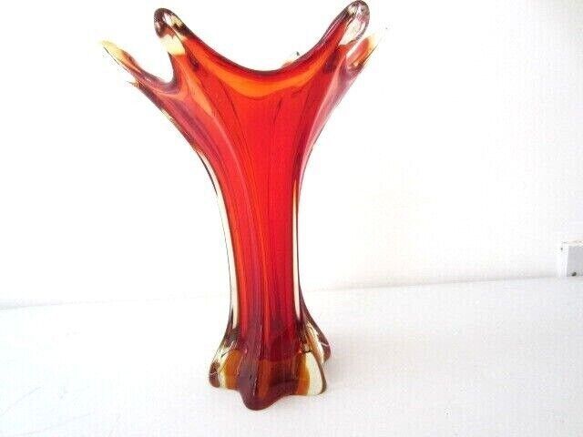 Seguso Era .Art Glass Vase Shades Of Amberina Sommerso In Clear Glass Glows Uv photo buy