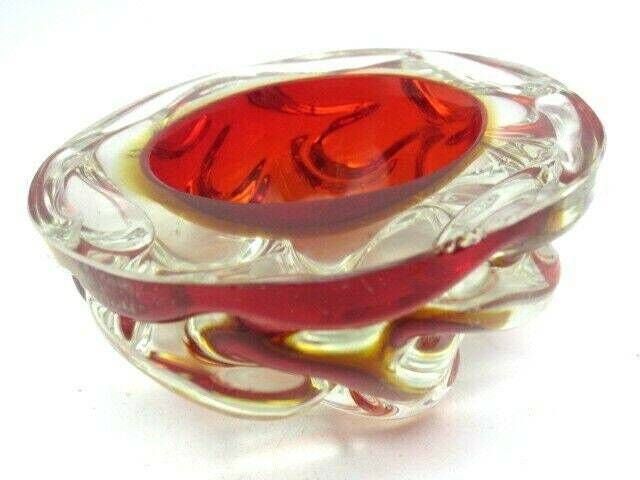 Archimede Seguso Geode Sommerso Red Art Glass Jelly Mould Geode Murano Bowl 50s photo Home Decor
