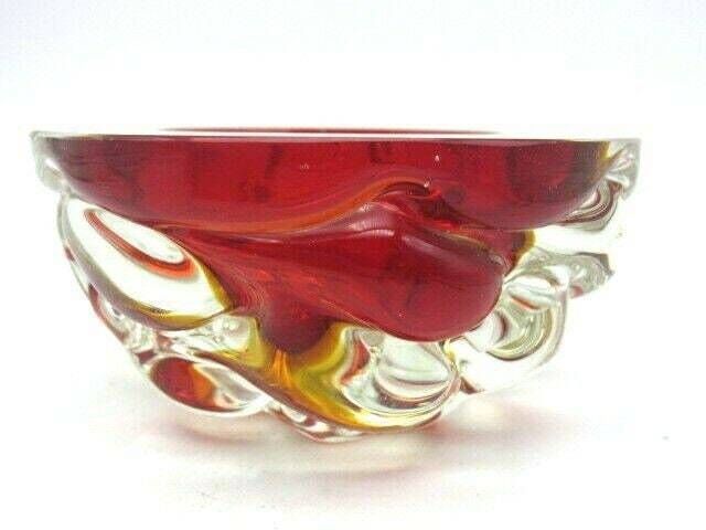 Archimede Seguso Geode Sommerso Red Art Glass Jelly Mould Geode Murano Bowl 50s photo 82.0