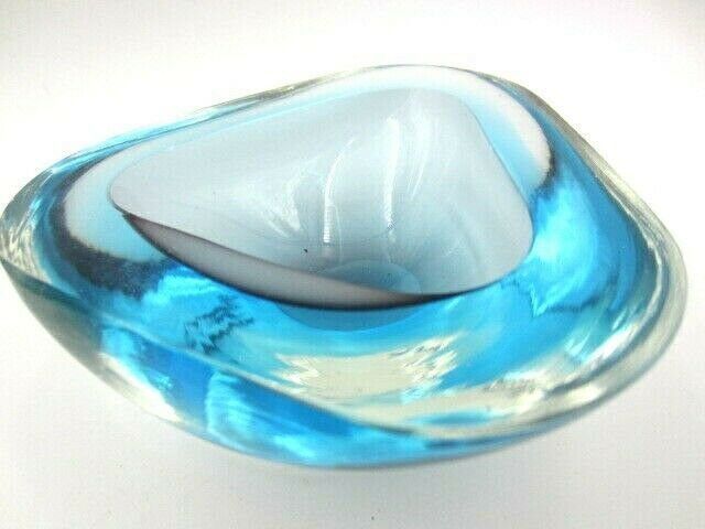 Space Age Turquoise Blue Sommerso Art Glass Geode Bowl Murano Barbini Seguso Era photo vinterior