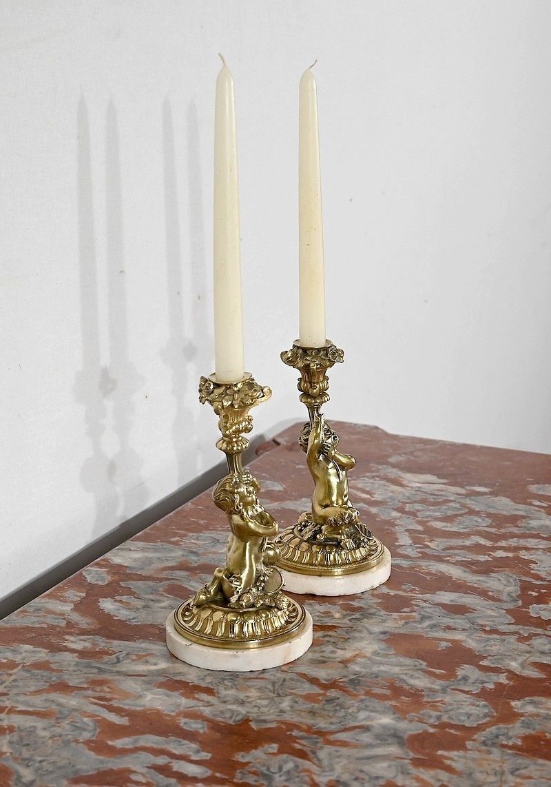 Pair Of Candlesticks In Gilt Bronze, Napoleon III Period, Mid 19th Century photo for sale