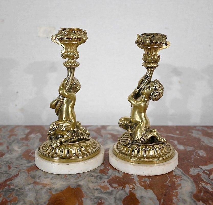 Pair Of Candlesticks In Gilt Bronze, Napoleon III Period, Mid 19th Century photo 1761.3