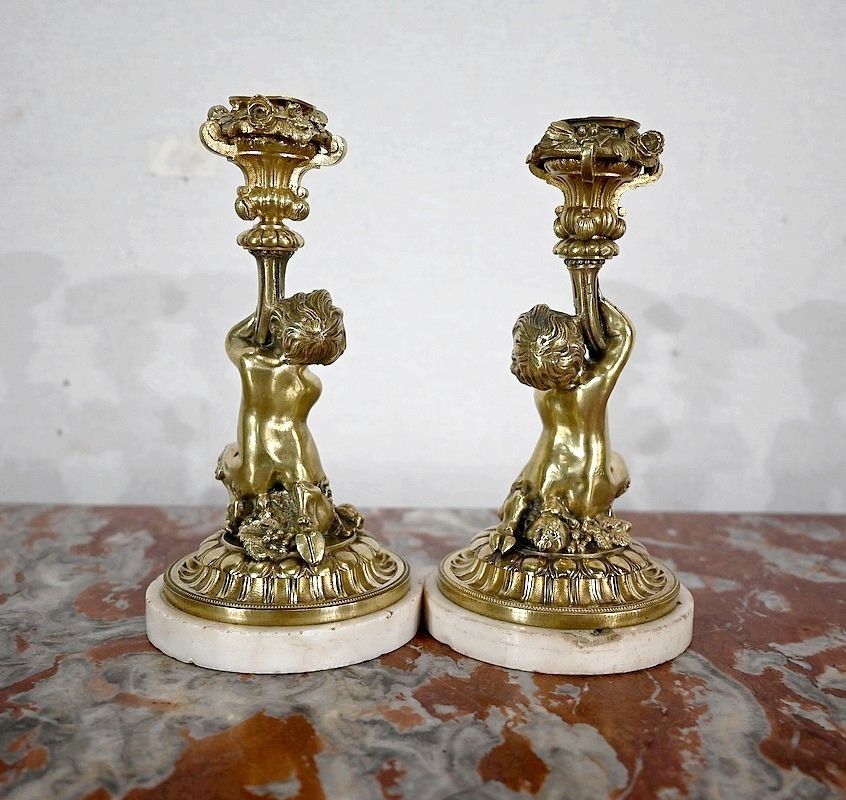 Pair Of Candlesticks In Gilt Bronze, Napoleon III Period, Mid 19th Century photo buy