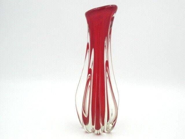 Mcm Italian Murano Bright Red Art Glass Pulled Rib Sommerso Vase C1960s photo furniture