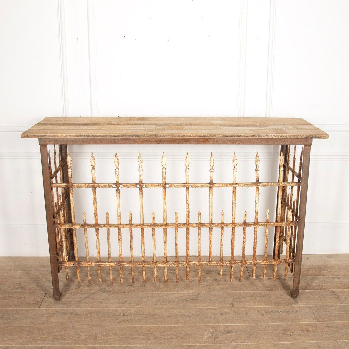 Fabulous Antique Early 20th Century French Wrought Iron And Wood Console Table