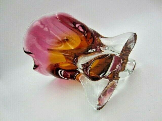 photo for sale Hand Crafted Chribska Art Glass Vase Pink And Amber Czech