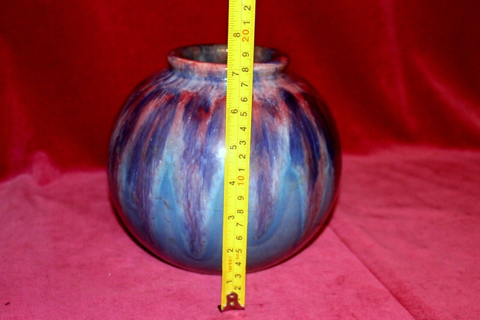 photo buy French Pottery Ceramic Heavy Bulbous Vase Glazed In Blue Colorful From 1940