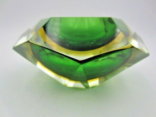 Murano Sommerso Green Amber Poli Seguso Facet Cut Art Glass Bowl photo Home Decor