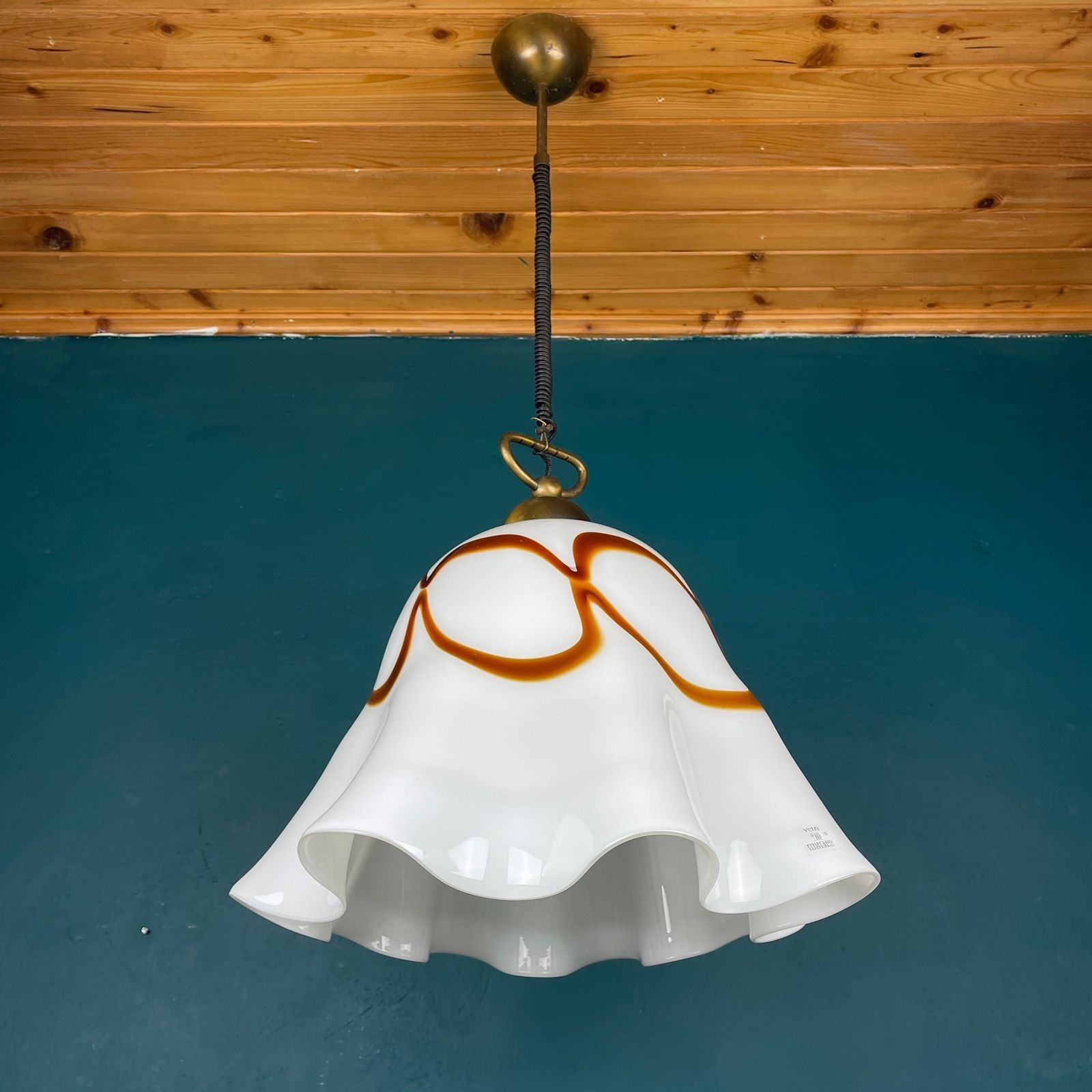 Vintage Murano Glass Pendant Lamp Fazzoletto Vetri Murano Italy 1970s photo for sale