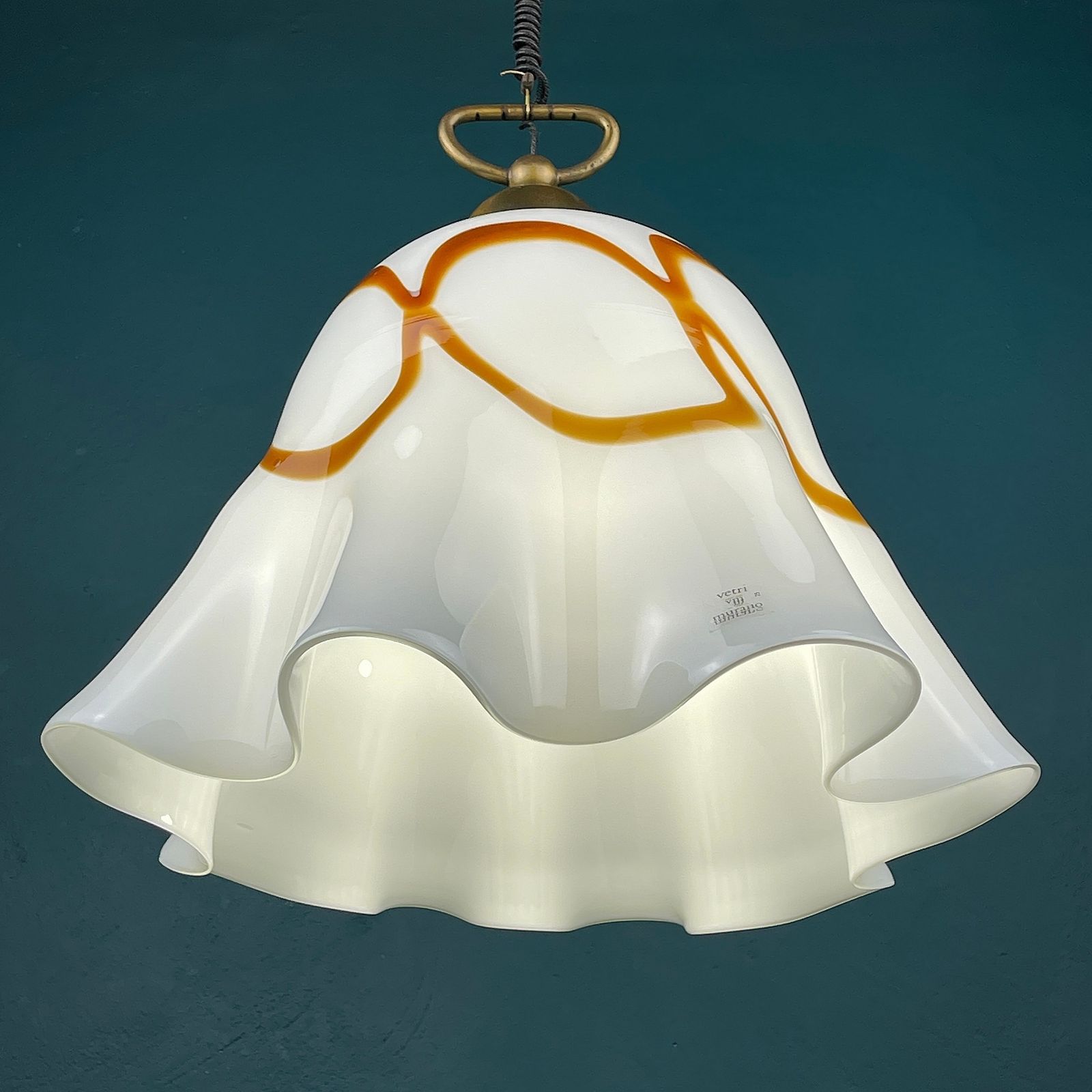 photo for sale Vintage Murano Glass Pendant Lamp Fazzoletto Vetri Murano Italy 1970s