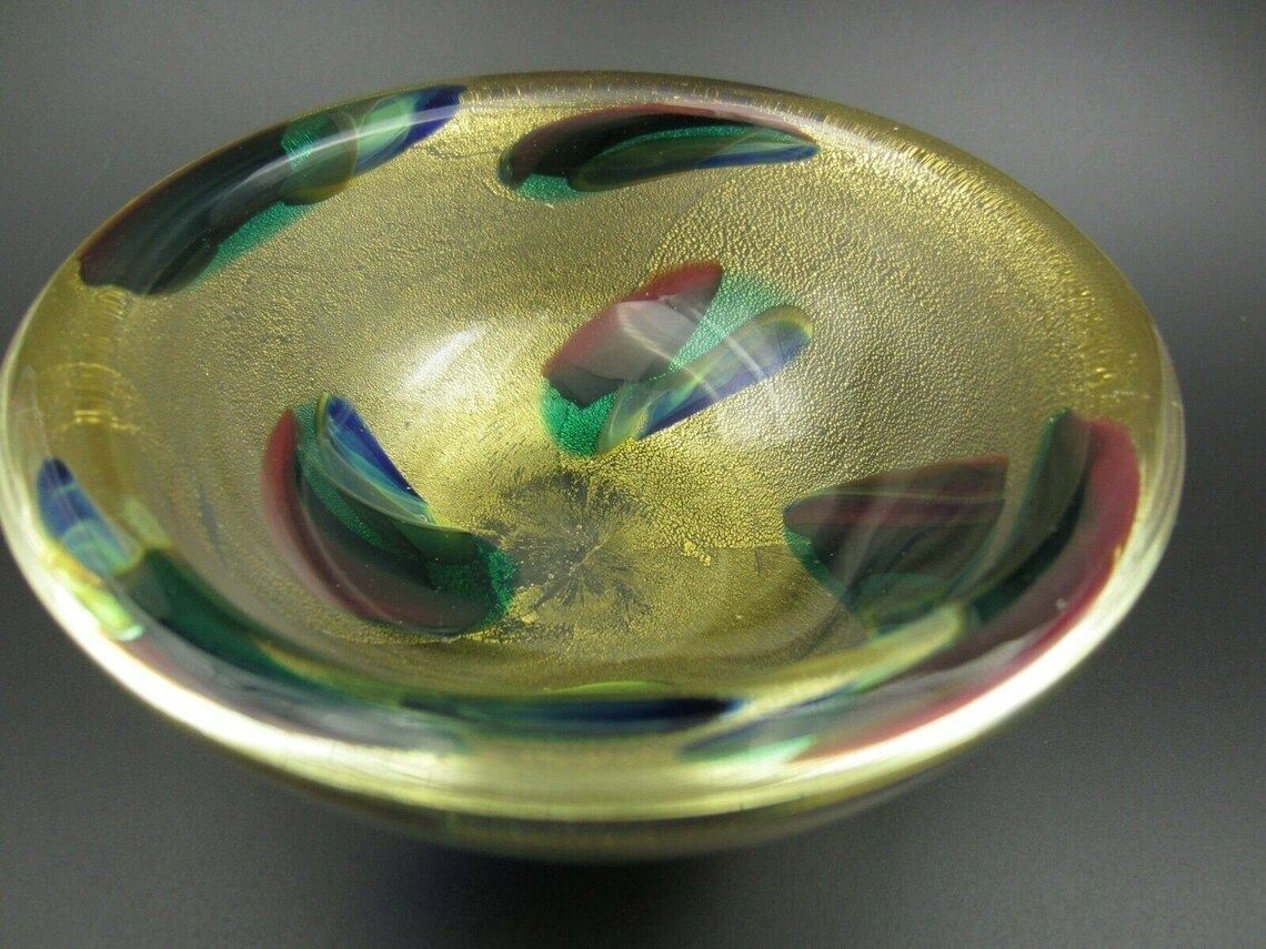 Archimede Seguso Gold Dust "Macchie Ambra Verde" Art Glass Murano Bowl 50s Find photo furniture