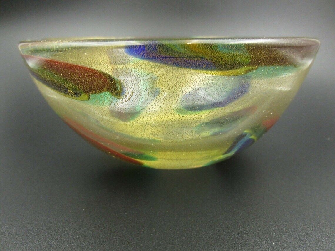Archimede Seguso Gold Dust "Macchie Ambra Verde" Art Glass Murano Bowl 50s Find photo 464.0