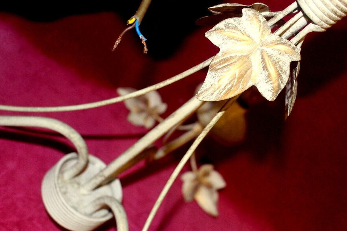 photo buy Italian Metal Tole Were Beige Chandelier 3 Arms With Golden Leaves