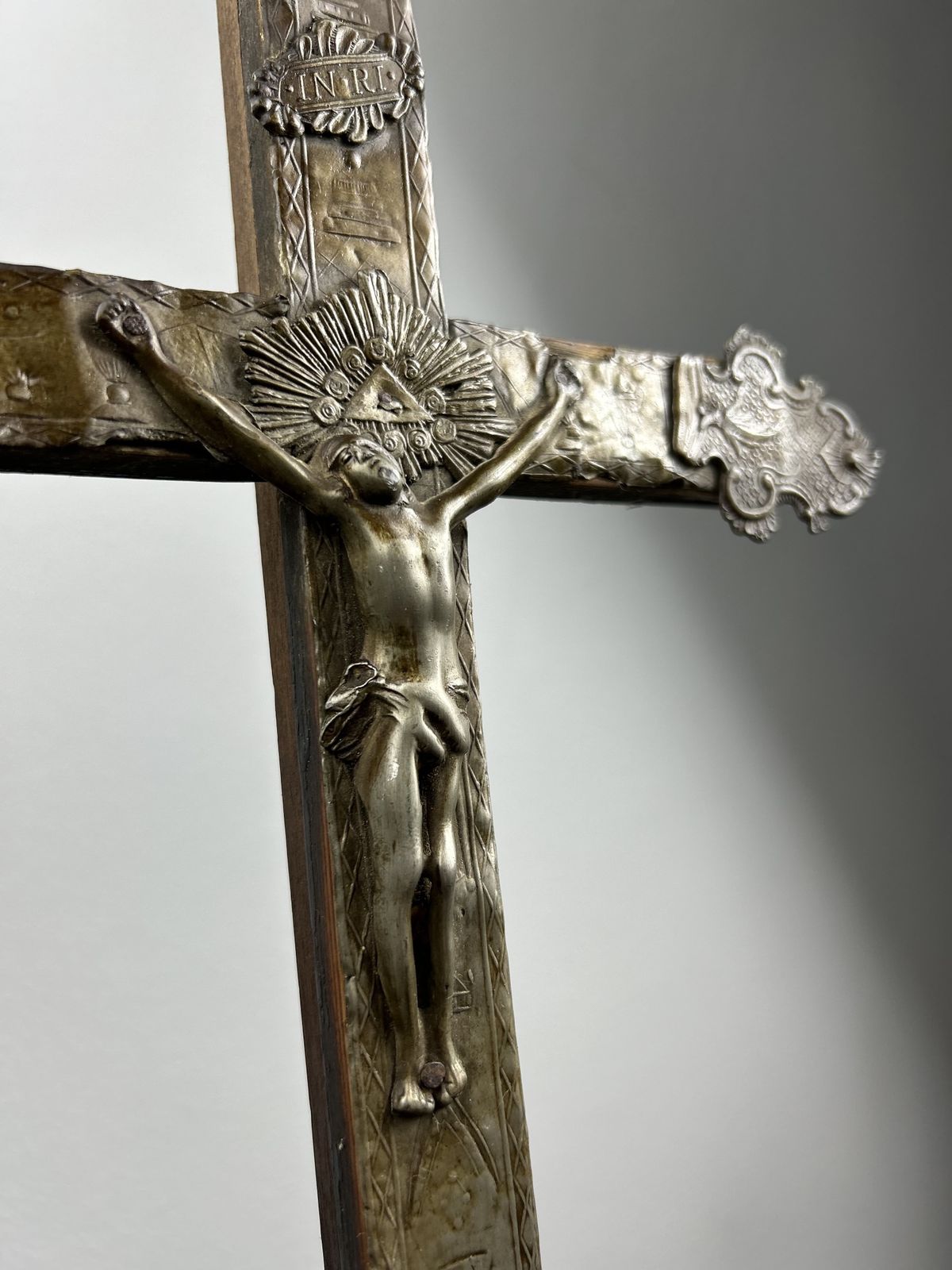 Inri Antique French Hand Carved Art Nouveau Crucifix. photo furniture