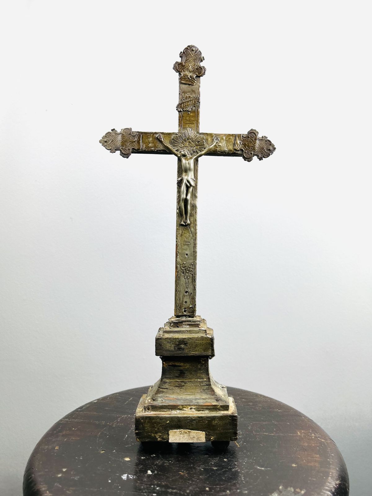 photo buy Inri Antique French Hand Carved Art Nouveau Crucifix.