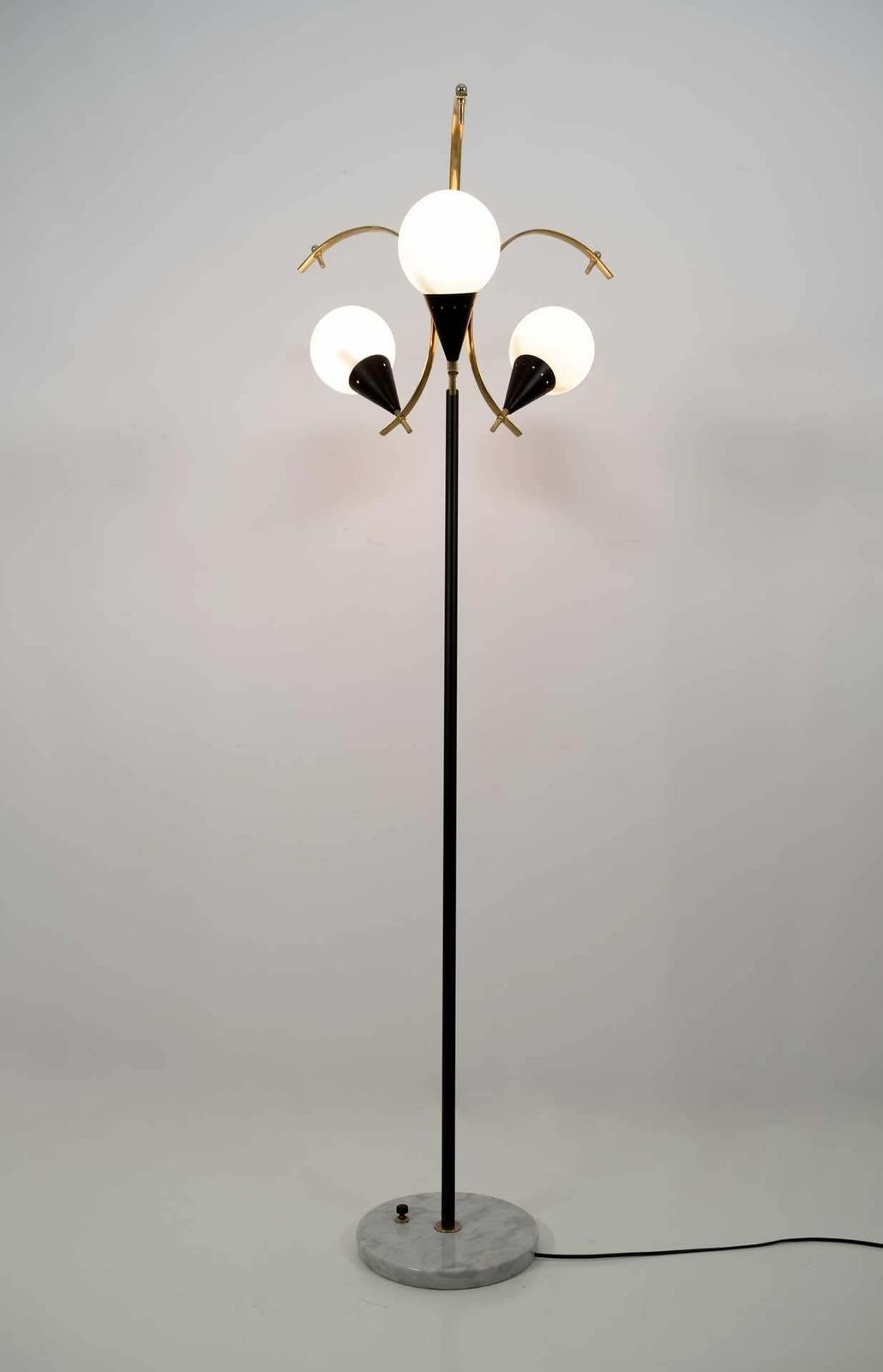 Stilnovo Mid Century Modern Italian Brass And Opaline Glass Floor Lamp, 1950s photo furniture