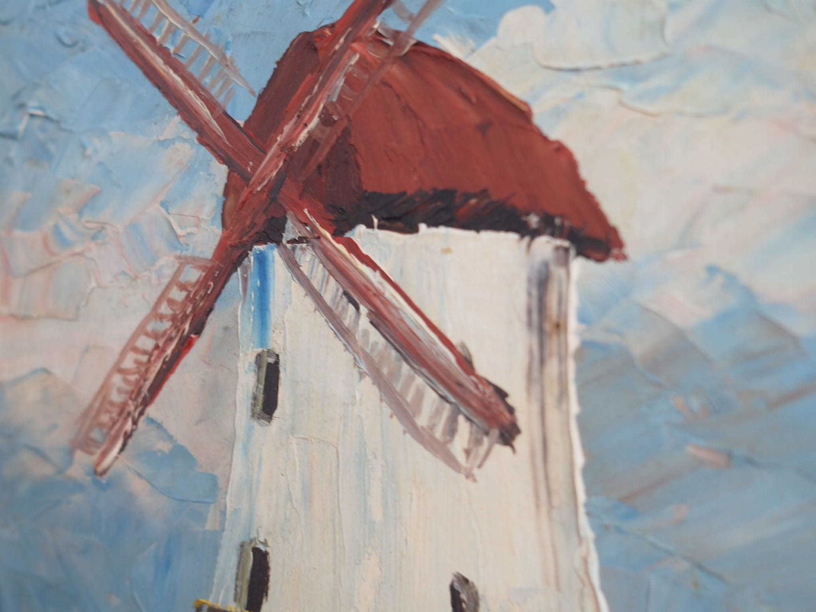 Schilderij „The Colourful Windmill", Scandinavisch Design, 20e Eeuw, Van Aage Verner Thrane photo vintage