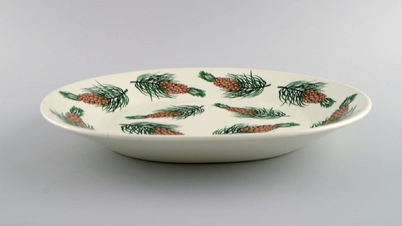 Oval Arabia Dish In Glazed Stoneware With Hand Painted Fir Cones, Finnish Design photo Home Decor