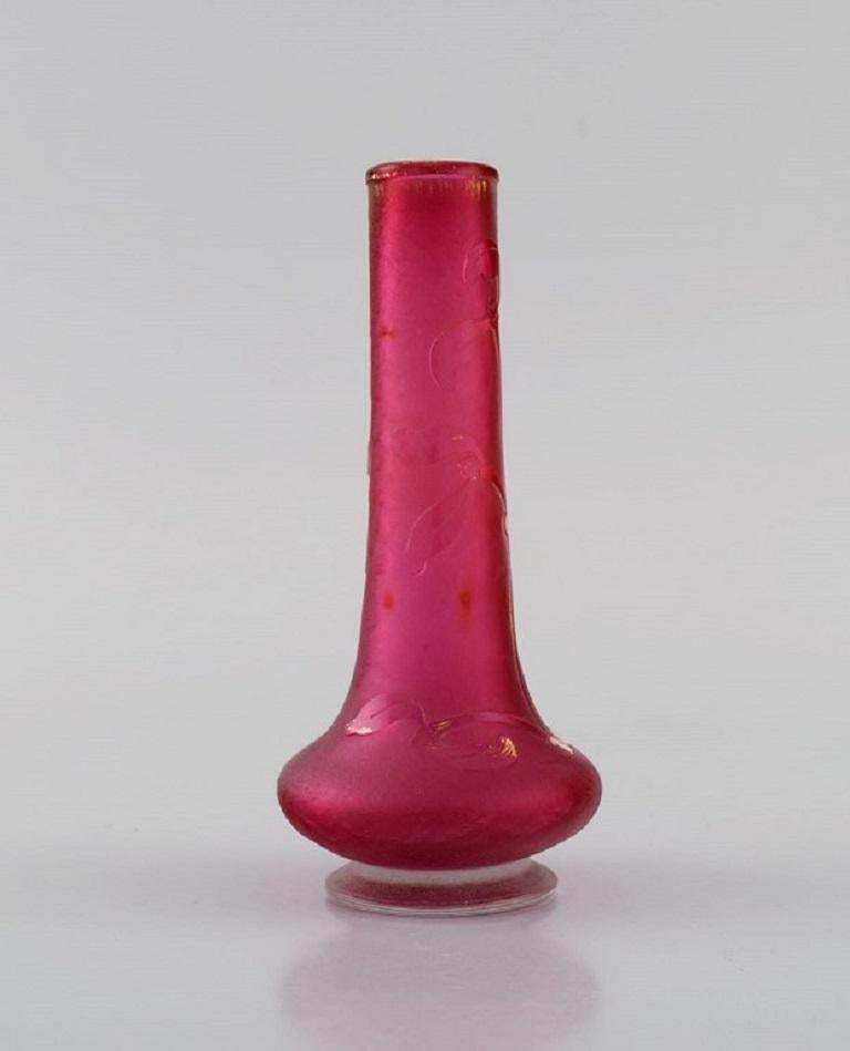 Daum Nancy France Art Nouveau Vase In Pink Mouth Blown Art Glass photo for sale