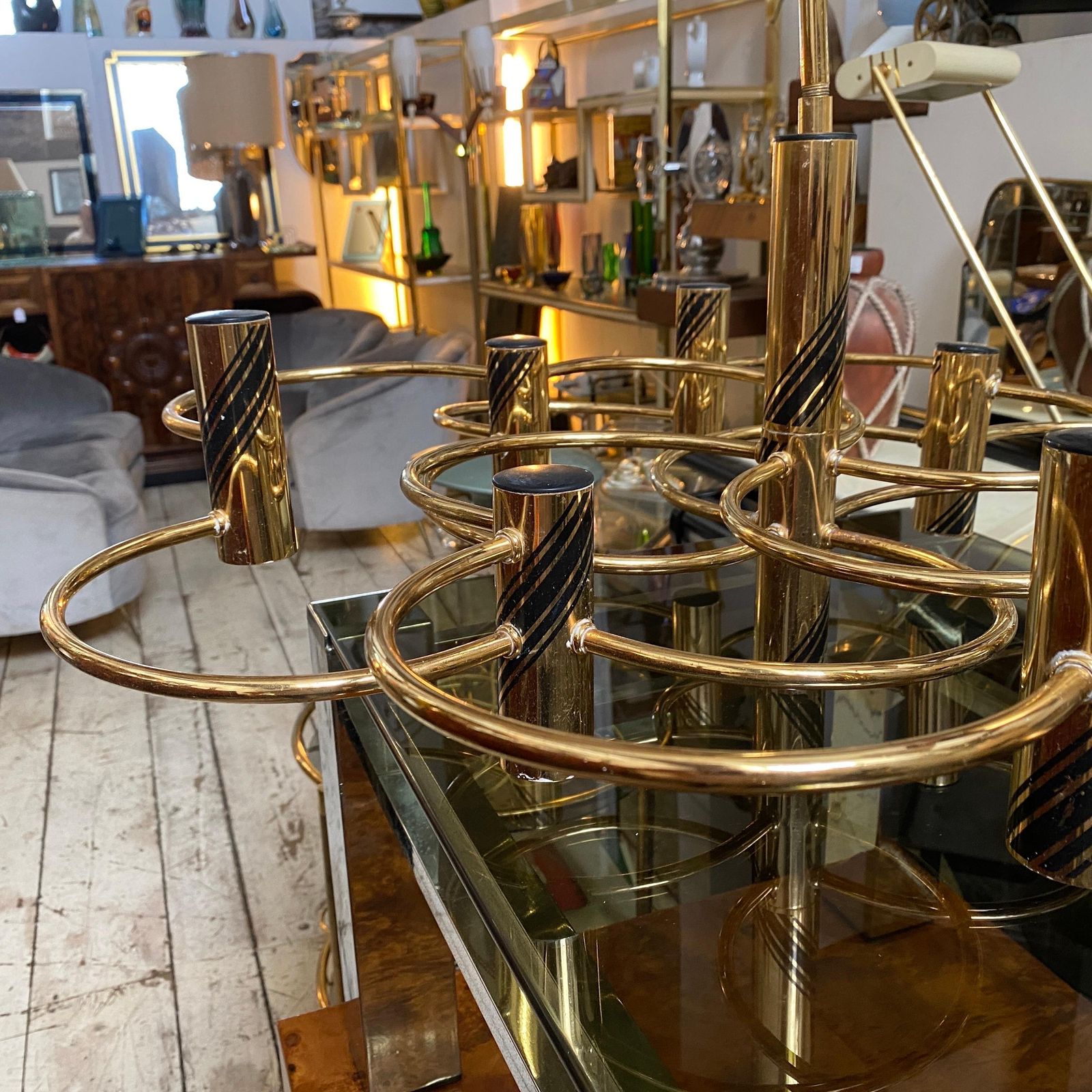 1970s Mid Century Modern Brass Italian Chandelier Or Ceiling Light By Sciolari photo 1313.0