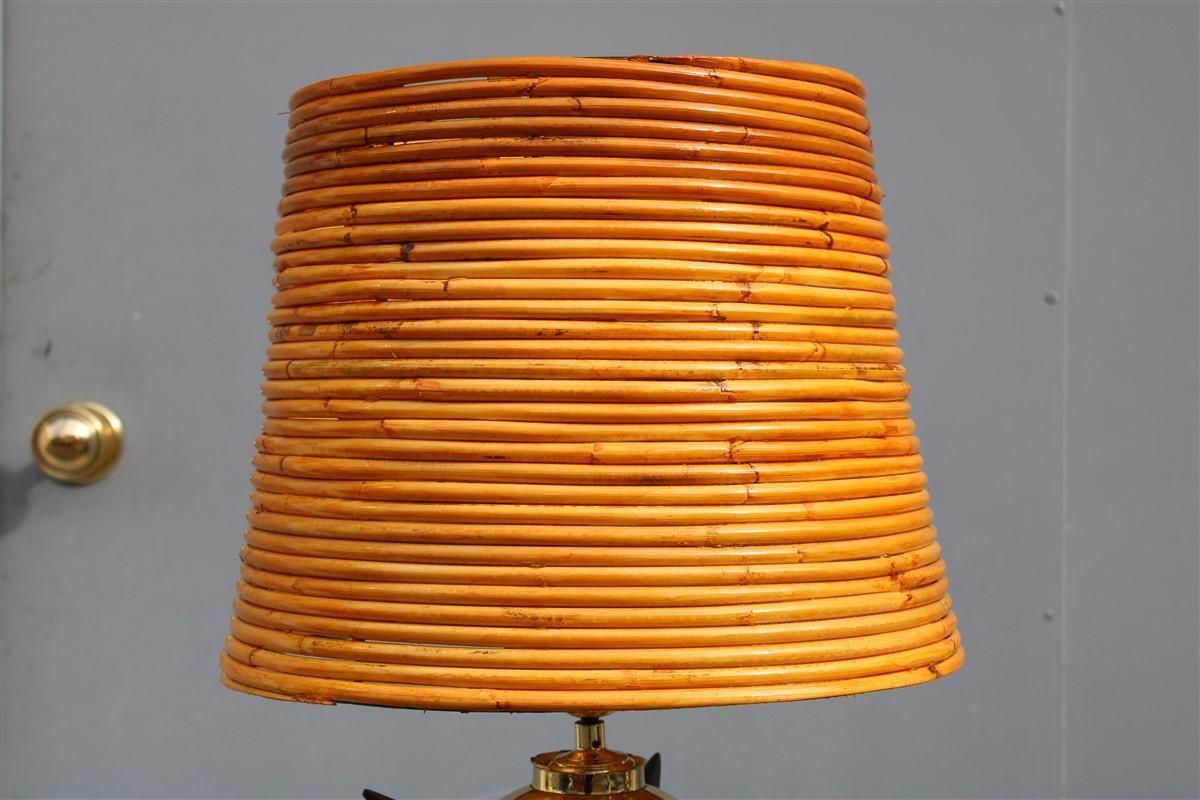 Extraordinary Pair Of Table Lamps With Central Mina Dome In Bamboo 1950s Sputnik photo Lighting