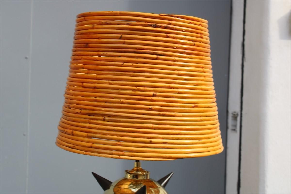 Extraordinary Pair Of Table Lamps With Central Mina Dome In Bamboo 1950s Sputnik photo 7136.0