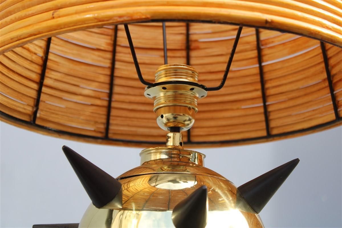 photo furniture Extraordinary Pair Of Table Lamps With Central Mina Dome In Bamboo 1950s Sputnik