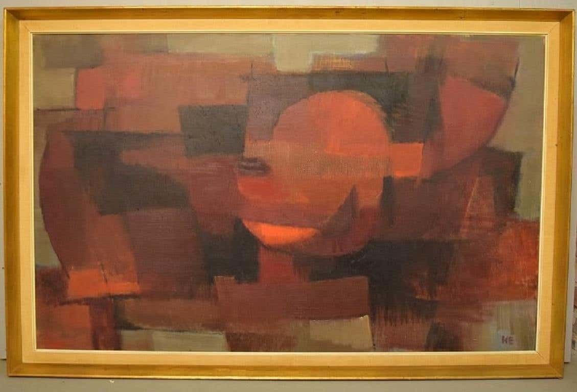 Helge Ernst '1916 1991', Oil On Canvas, Abstract Composition, 1970s photo furniture