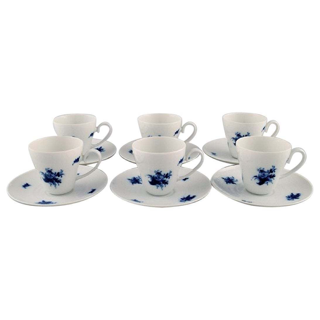 Bjørn Wiinblad For Rosenthal, Six Romanze Blue Flower Mocha Cups With Saucers