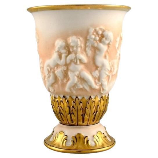 Capodimonte Italy Antique Porcelain Vase With Putti In Relief Early 20th C