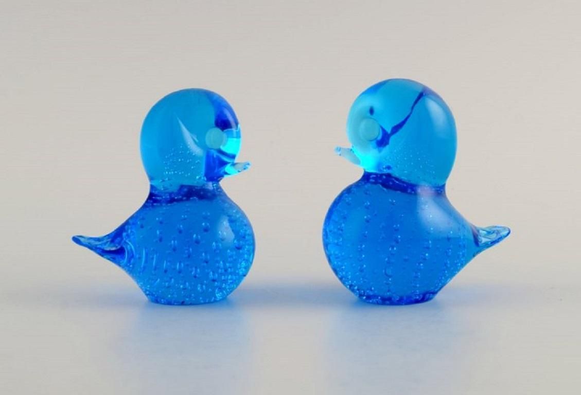 Ronneby, Sweden, Five Birds In Blue Mouth Blown Art Glass, 1970s photo furniture
