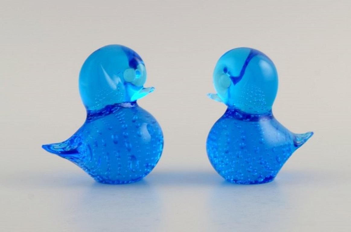 Ronneby, Sweden, Five Birds In Blue Mouth Blown Art Glass, 1970s photo for sale