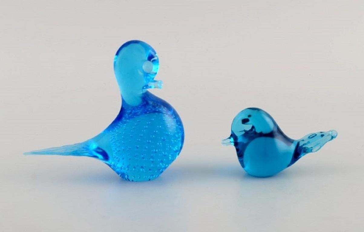 Ronneby, Sweden, Five Birds In Blue Mouth Blown Art Glass, 1970s photo Art