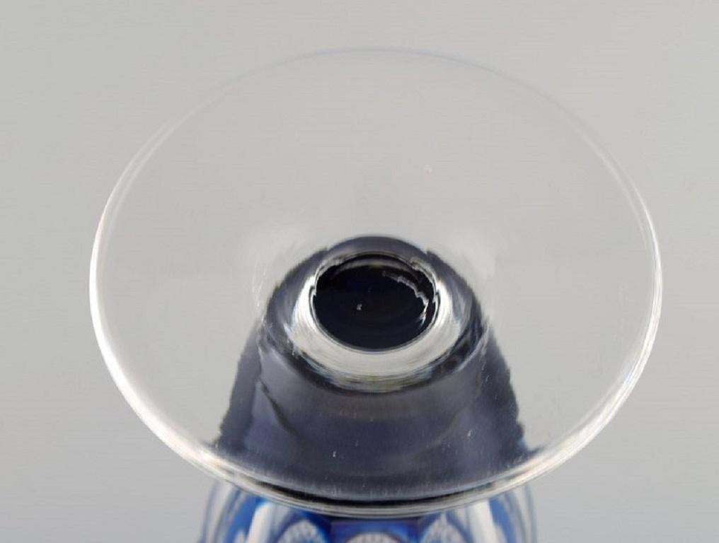 Bohemian Glass Vase In Clear And Blue Art Glass, Classic Style, Mid 20th C photo vintage