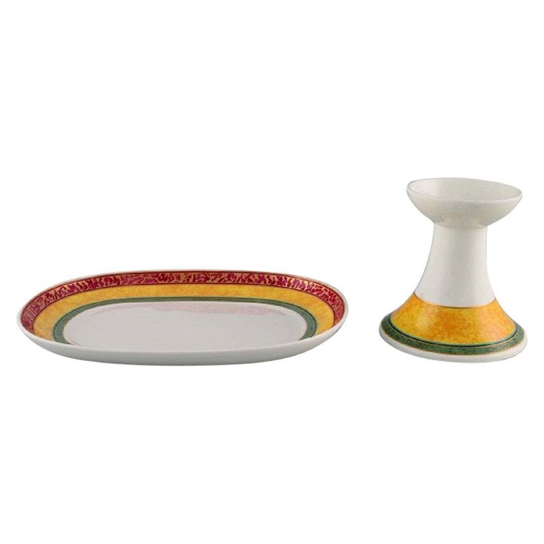 Paloma Picasso For Villeroy & Boch, "My Way" Dish And Candlestick In Porcelain