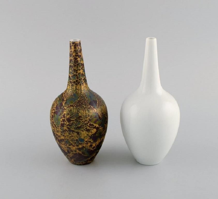 Two Rosenthal Porcelain Vases, Beautiful Marbled Gold Decoration, 1980s photo for sale