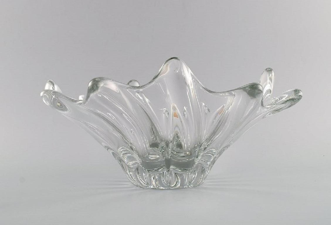 Muhr, France, Large Bowl In Clear Mouth Blown Art Glass With Wavy Edge, 1970s photo for sale