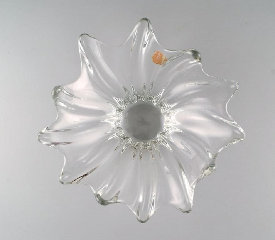Muhr, France, Large Bowl In Clear Mouth Blown Art Glass With Wavy Edge, 1970s photo vinterior