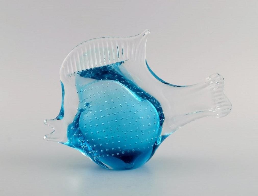 Ronneby, Sweden, Two Fish In Blue Mouth Blown Art Glass, 1970s photo Art