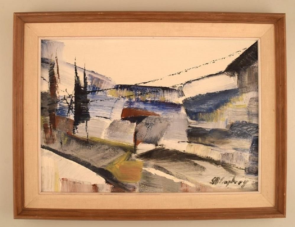 Sven H. Engberg, Listed Swedish Artist, Oil On Canvas, Modernist Landscape photo furniture