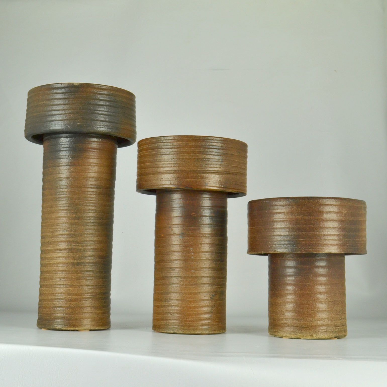 Set Of Treetall Cylinder Vases In Earth Tones photo for sale