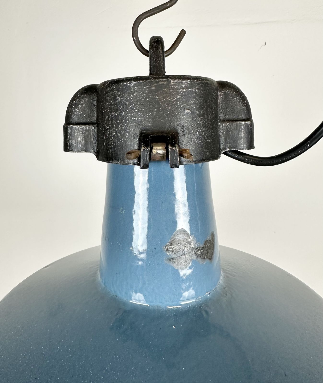 Industrial Blue Enamel Factory Lamp With Cast Iron Top, 1960s, 4x photo furniture