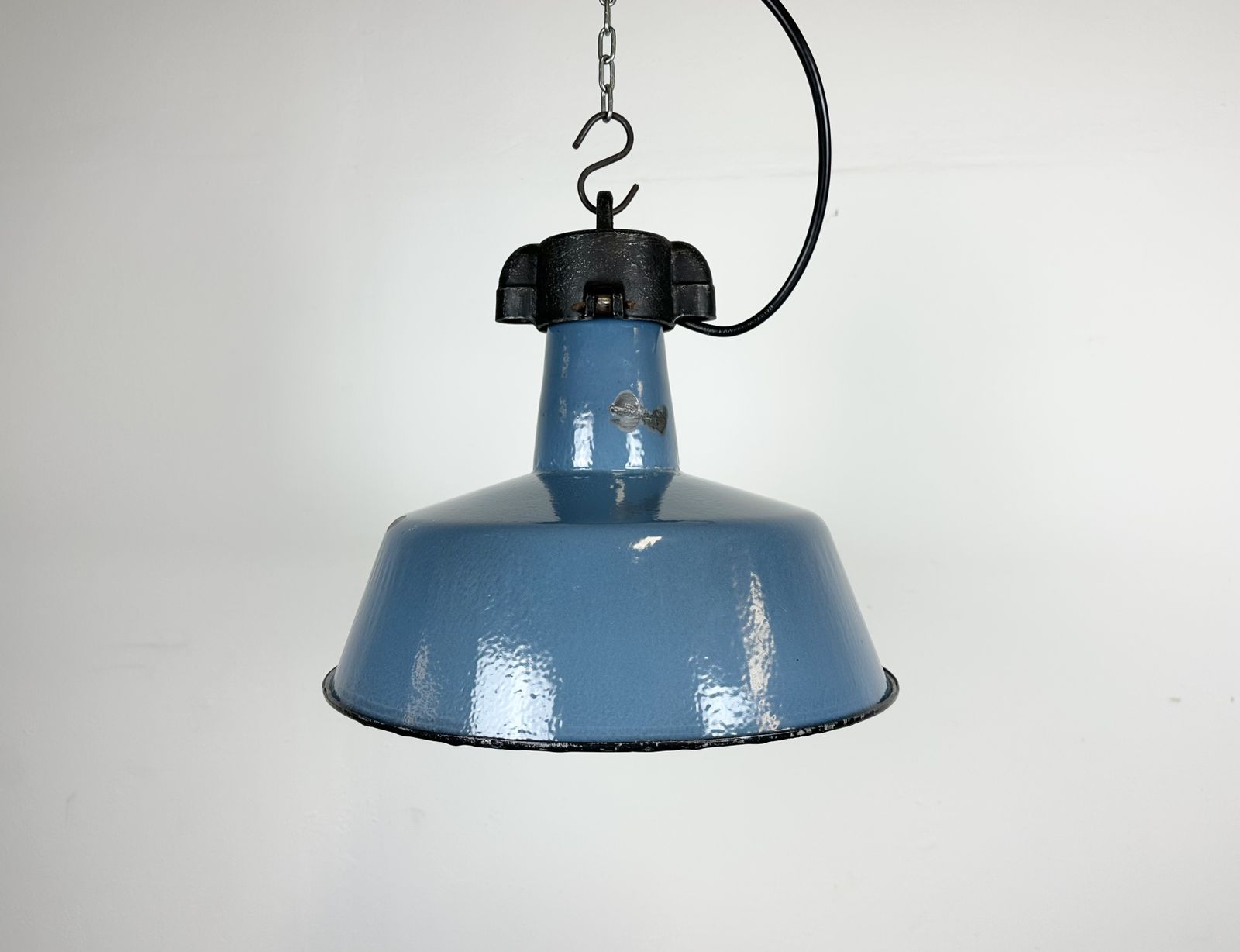 Industrial Blue Enamel Factory Lamp With Cast Iron Top, 1960s, 4x photo vinterior