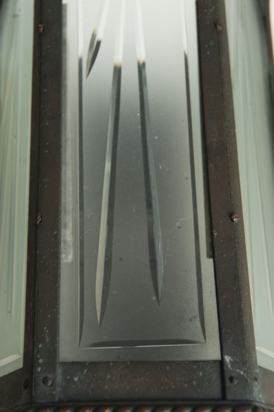 Art Deco Wall Sconce With Graduated Geometric Detailing & Frosted Panes Of Etched Glass 1920s Ol photo Lighting