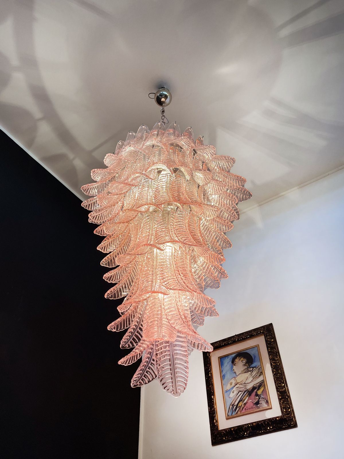 Huge Italian Murano Felci Glass Spiral Chandelier   83 Pink Glasses photo vintage