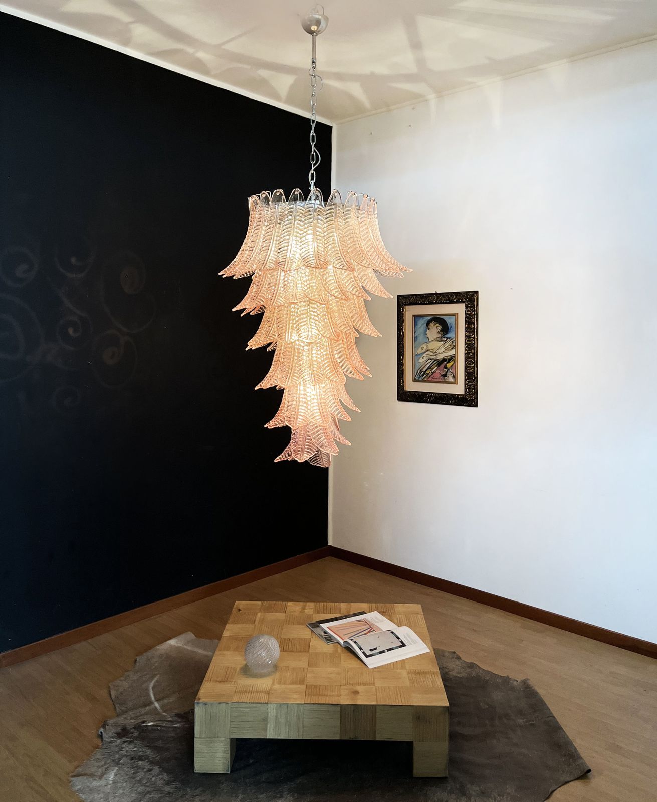 photo for sale Huge Italian Murano Felci Glass Spiral Chandelier   83 Pink Glasses