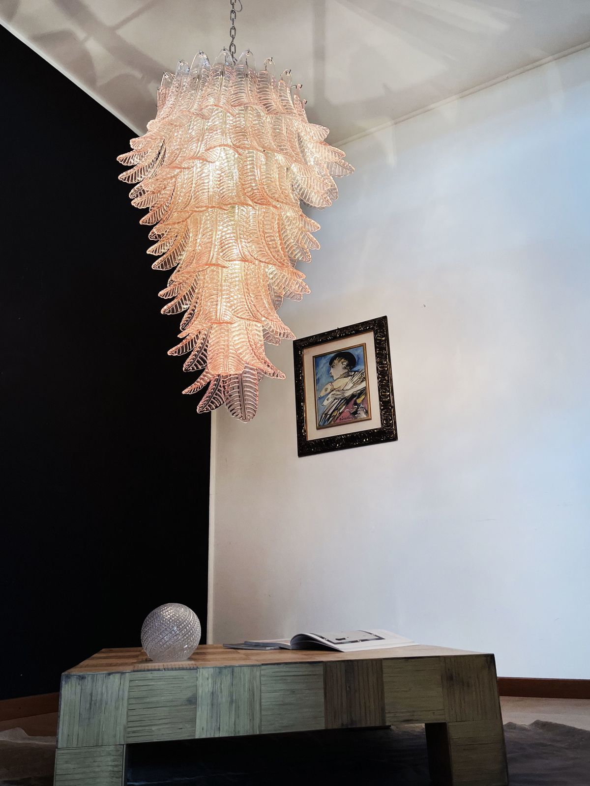2420.0 Huge Italian Murano Felci Glass Spiral Chandelier   83 Pink Glasses photo