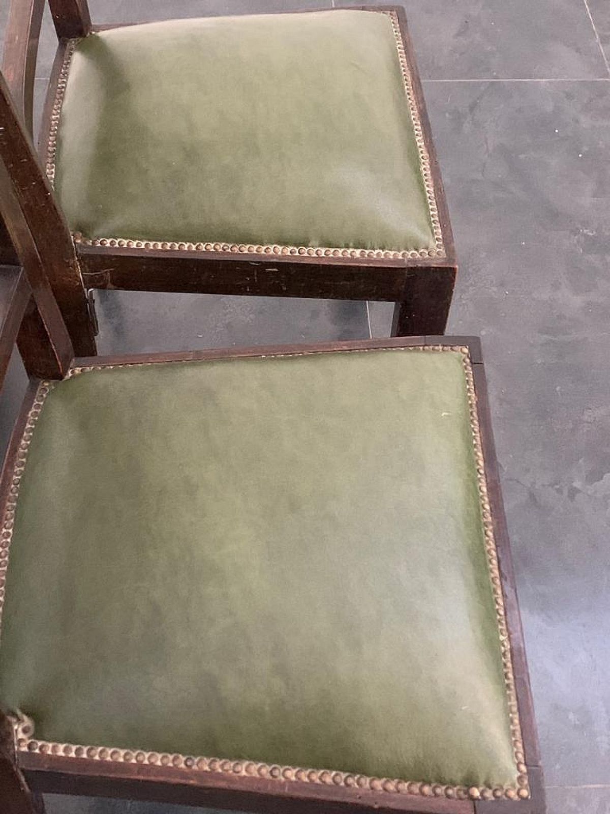 4 Art Deco Style Chairs In Green Stained Wood, 1940s photo vinterior